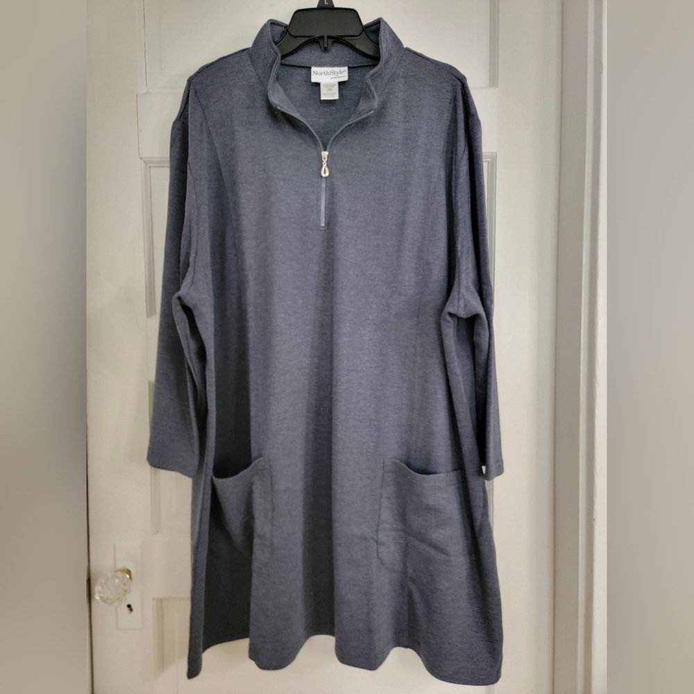 NorthStyle Charcoal Quarter-Zip Ponte Knit Tunic